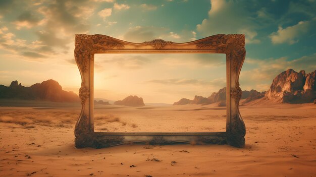 vintage frame in the desert at sunset