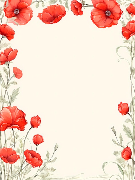 Photo vintage frame with poppies hand drawn vector illustration