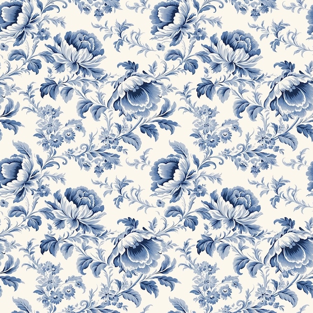 Vintage French Floral Toile Blue pattern