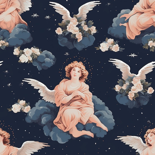 Photo vintage fresco angels pattern