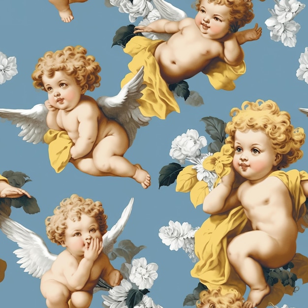 Vintage fresco angels pattern