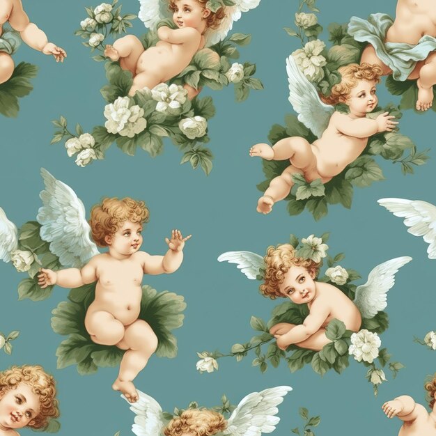 Photo vintage fresco angels pattern