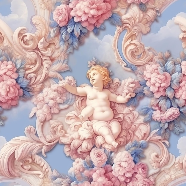 Vintage fresco angels pattern