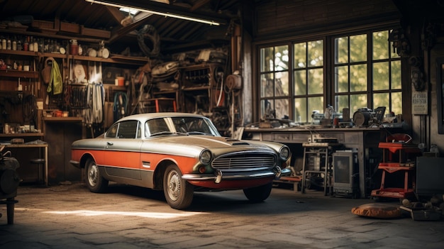 Foto vintage garage renovazione classic car e strumenti autosleek