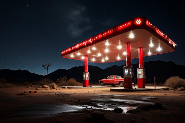 Vintage gas station under a canopy of stars Generative AI