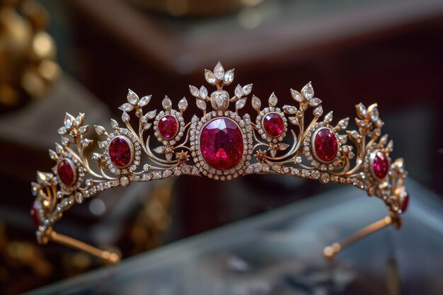 Vintage-geïnspireerde rubies en diamanten tiara geschikt voor royalty Regal tiara versierd met vintage-geinspireerde rubijnen en diamanten geschikt voor royalties