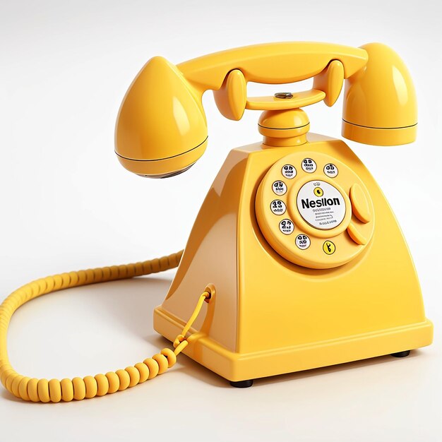 Vintage gele telefoon op een witte achtergrond Render 3D-illustratie