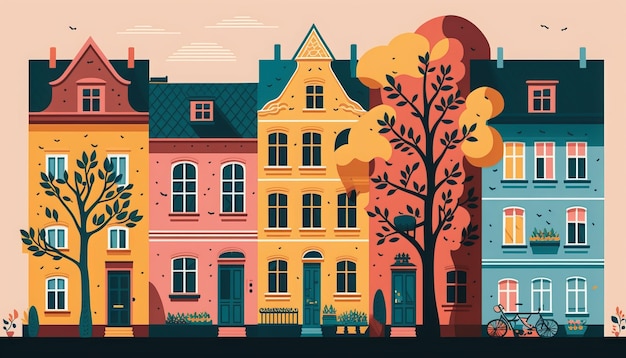 Vintage German style townhomes. Generative AI.