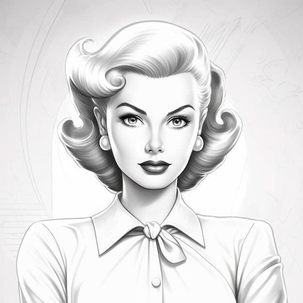 Vintage Girl Character Art Detailed 1950s Monochrome Portraits