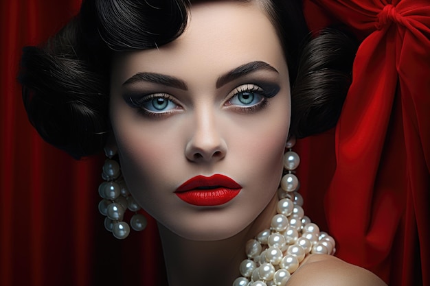 Vintage Glamour Red Lips and Pearls