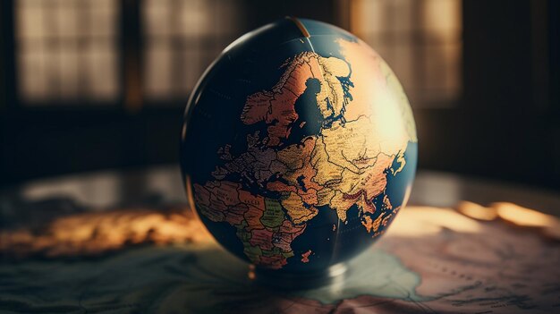 Vintage globe on the background of the old mapgenerative ai