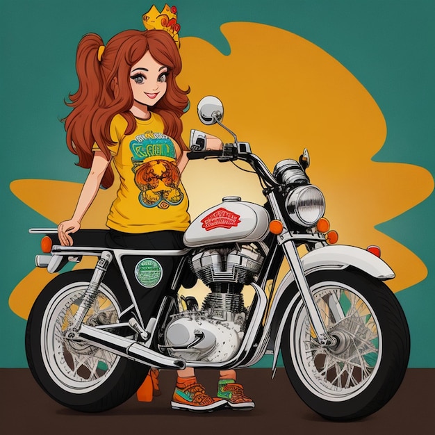 Vintage Goa Vibes Retro Royal Enfield Bike with Hippy Girl Graffiti Art Tshirt Design with cycle