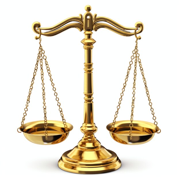 Misura della bilancia in oro vintage o simbolo della giustizia legale giornata degli avvocati o giornata mondiale della giustizia sociale
