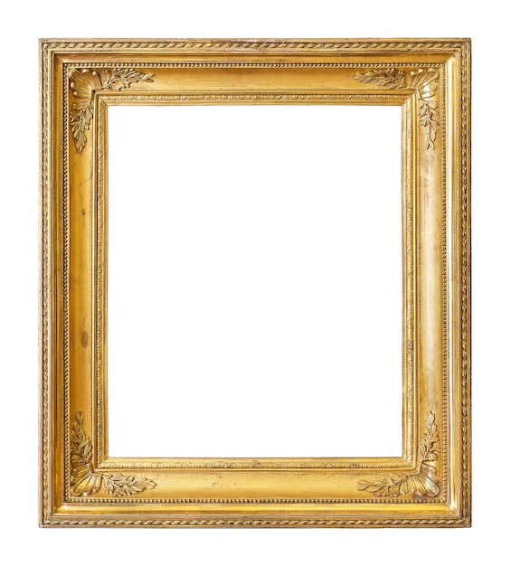 Vintage gold color picture frame isolated on white surface