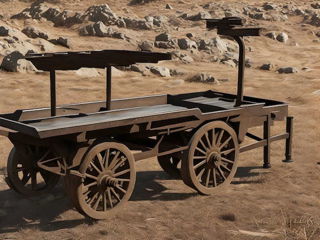 Vintage gold diggers cart on wooden wheels Generative AI content