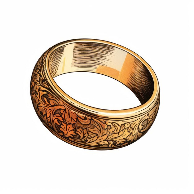 Photo vintage gold wedding ring detailed woodcut illustration