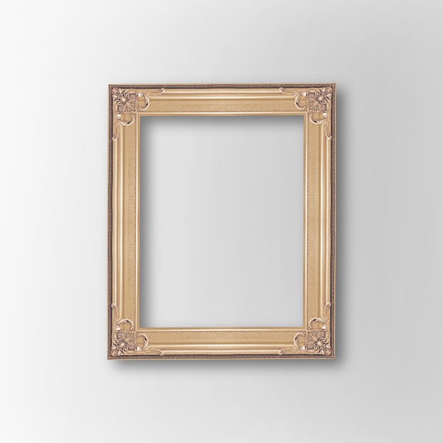 Vintage golden baroque frame on gray background