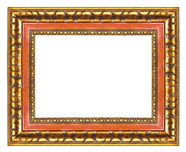 Vintage golden blank frame isolated on white background