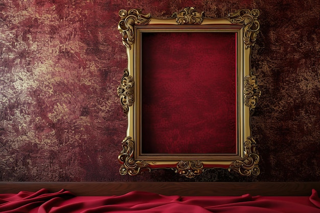Photo vintage golden frame on the red wall