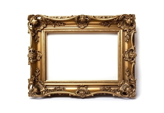 Vintage golden picture frame isolated on a white background