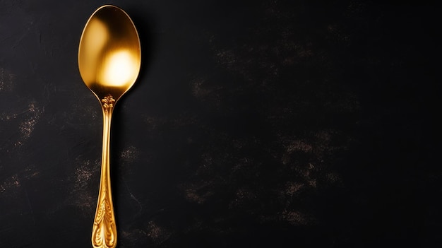 Vintage golden spoon on dark background Top view Generative AI