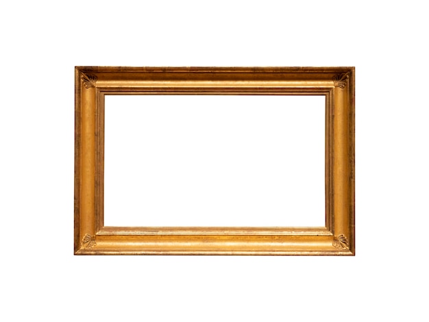 Vintage golden wood frame isolated on white background