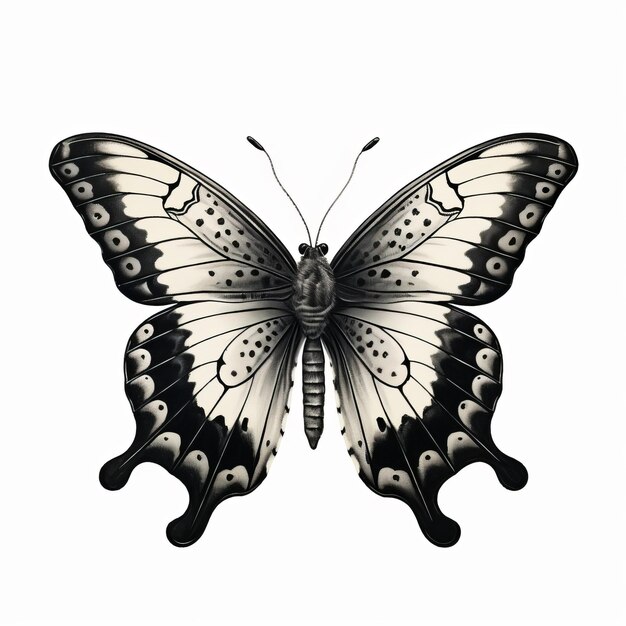 Photo vintage gothic butterfly drawing on white background