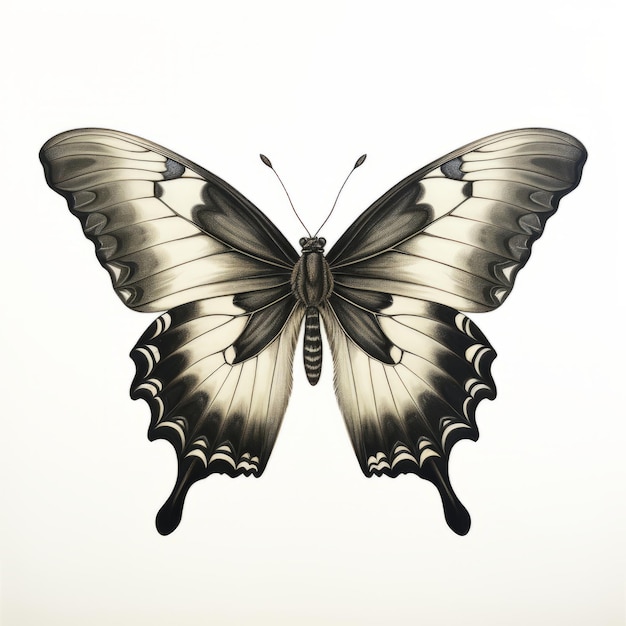 Photo vintage gothic butterfly illustration in dark silver and light beige