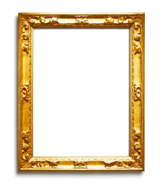 Vintage gouden frame met schaduw op witte achtergrond, uitknippad inbegrepen