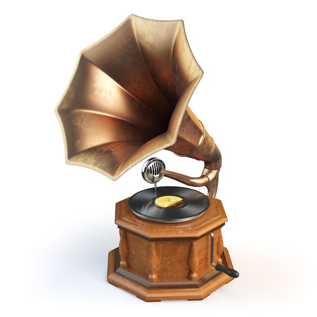 Vintage gramophone isolated on white