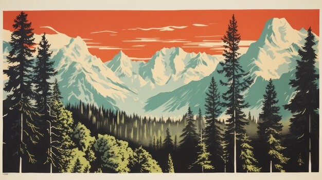 Foto vintage grand teton national park forest postkaart in de jaren 1970 color blocking