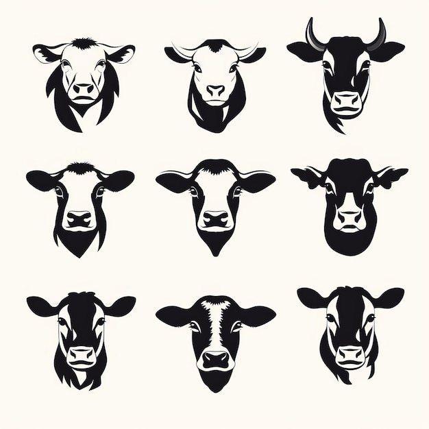 写真 強い表情の牛の顔のヴィンテージグラフィックデザインコレクション