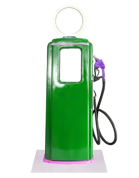 Vintage green fuel pump on white background