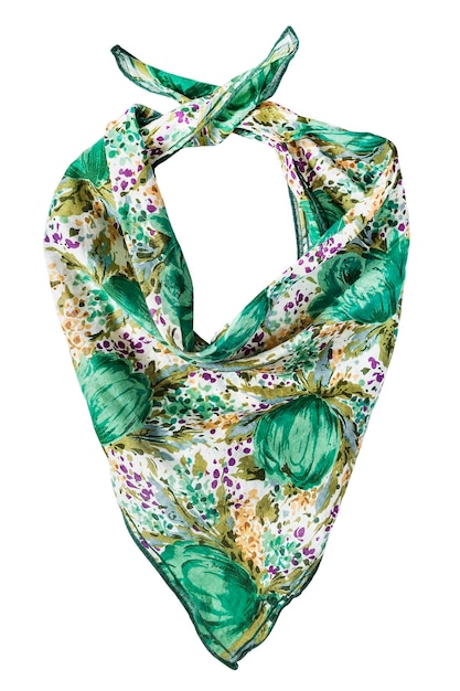 vintage green silk folded kerchief isolated on white background