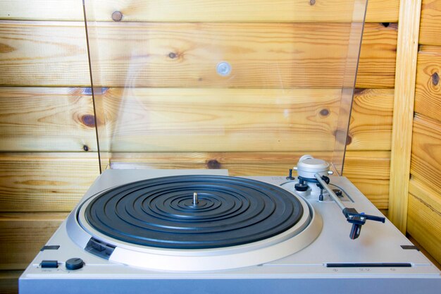 Vintage grey vinyl record player disc player on the table