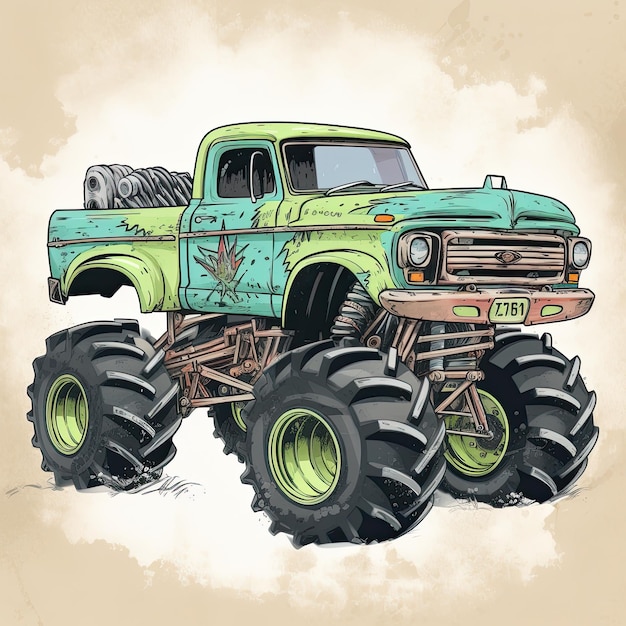 Vintage hand drawn monster truck Vintage illustration Retro style Vintage Monster Truck Sublimation clipart AI Generated