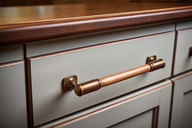 Photo vintage handle replacements on kitchen drawers