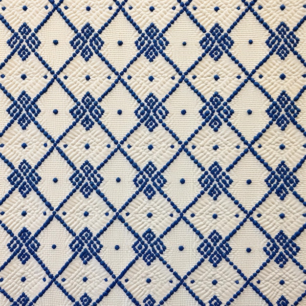 Винтажная ручная работа синей и белой вышивки с преднамеренным стилем полотна
