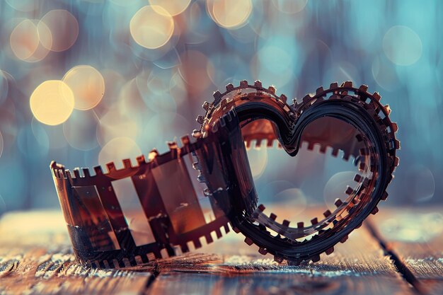 Foto vintage hartvormige filmnegatief op houten plank met bokeh