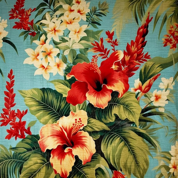 Vintage Hawaii wallpaper retro floral pattern AI Generated