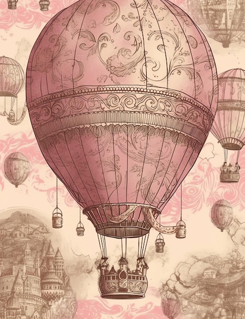 Vintage Hot Air Balloons old paper junk journal digital paper