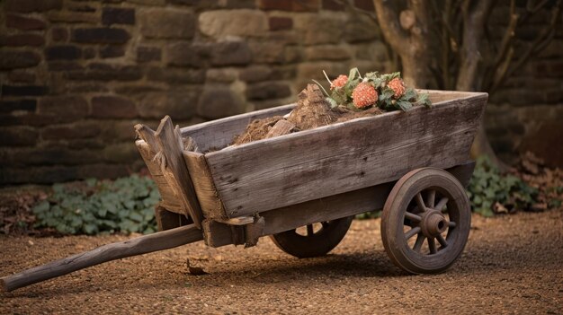 Foto vintage houten kruiwagen met tijdloze aantrekkingskracht