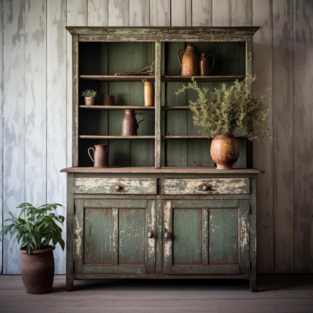 Vintage Hutch Capturing The Rustic Charm Of An Old Green Dresser