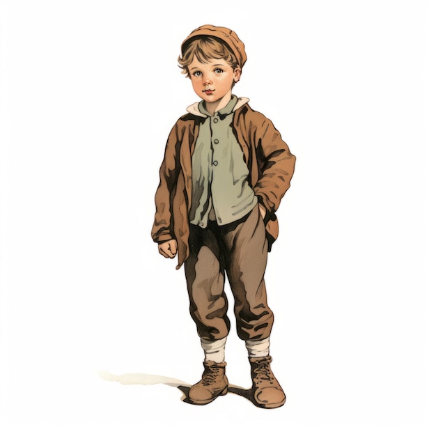 Photo vintage illustration of a boy in oldfashioned character outfit