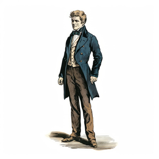 Vintage Illustration Of A Dignified Gentleman In Blue Outfit