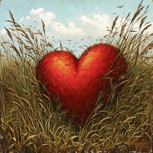 写真 ヴァレンタインデー・ハートのヴィンテージ・イラスト - 風のささやきによって高草の中を形づくられた高草原の愛の物語 - シャッフルなささぎで語られた物語 - v6 仕事のid 19f5305724824a67a7e7c9bfaccfcf7