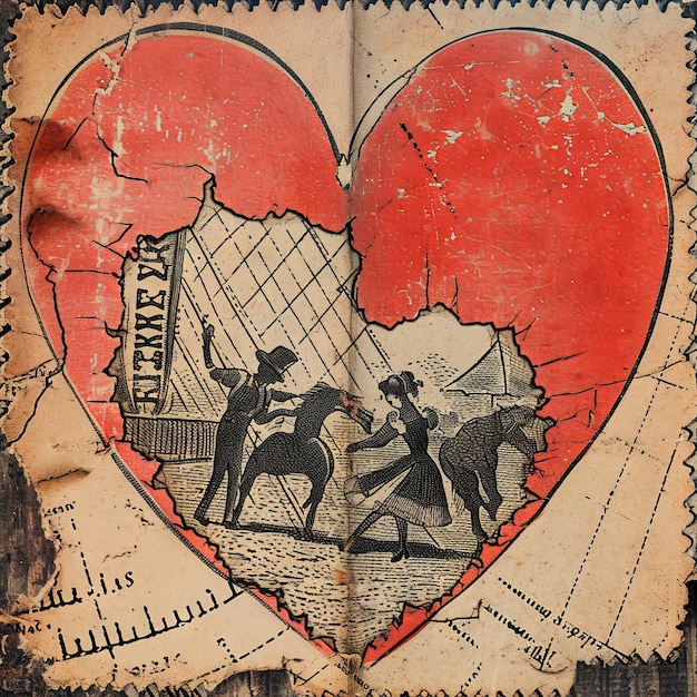 Vintage illustration of a Valentines Day broken heart resembling a torn ticket stub to a lovethemed carnival the ride ending abruptly in heartbreak v 6 Job ID 1d29b1318d99457f99cc449747e7d58d