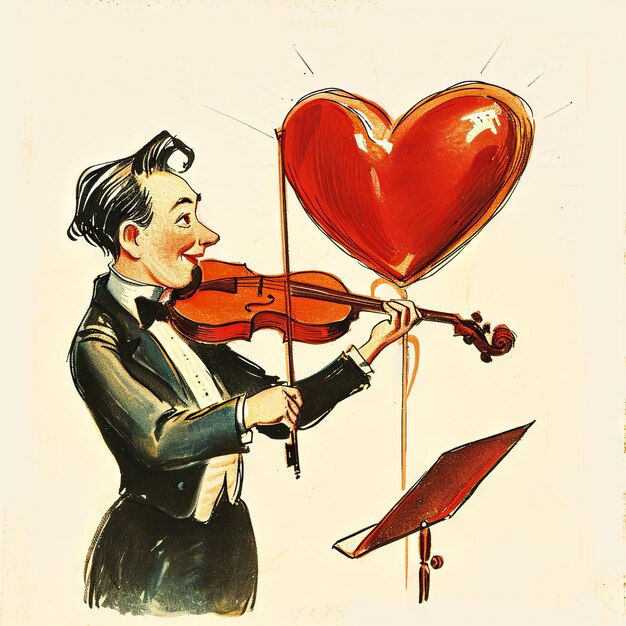 Vintage illustration of a Valentines Day heart animatedly conducting a symphony of love a cartoon maestro orchestrating a harmonious melody of affection v 6 Job ID f0b178050a254ebda67d9523131a9f60