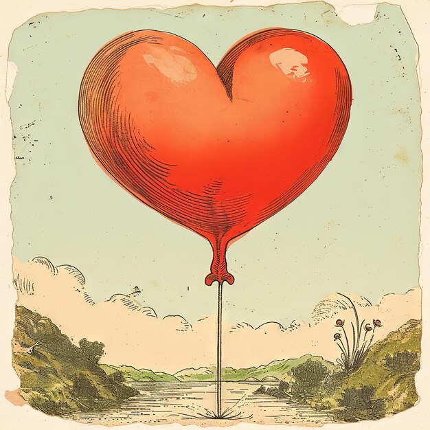 Photo vintage illustration of a valentines day heart cartoonishly bouncing on a pogo stick of love a playful leap into the heartwarming realm of affection v 6 job id 41f13c52795649819679406aff3c508f