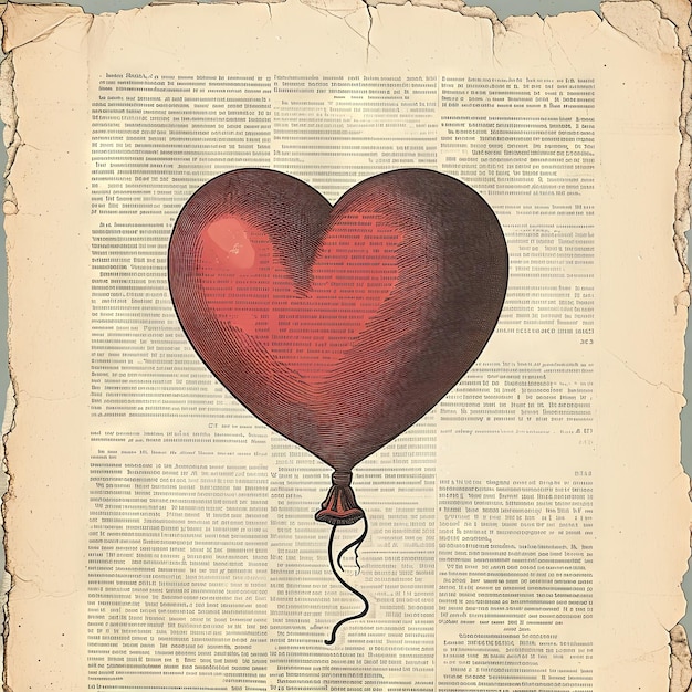 Vintage illustration of a Valentines Day heart cartoonishly inflated like a balloon floating through the pages of time with a carefree bounce v 6 Job ID f8ec9c70f58242c8af71f154e4d58b7d